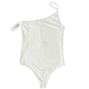Babaton Contour White One-Shoulder Cami Spaghetti Strap Bodysuit size S NEW Tags